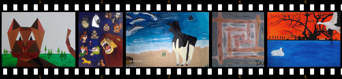 Painting's 6 painting's lined up side by side